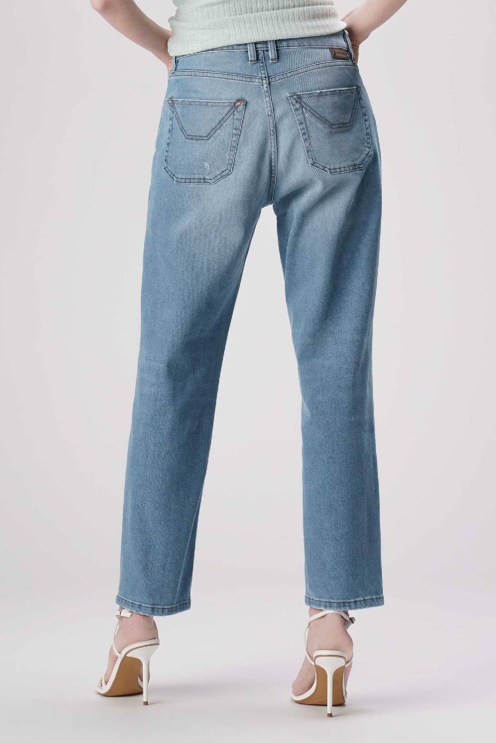 Jeckerson Julia - Pantalone 5 tasche boyfriend in denim tri-blend blu medio chiaro Sconto