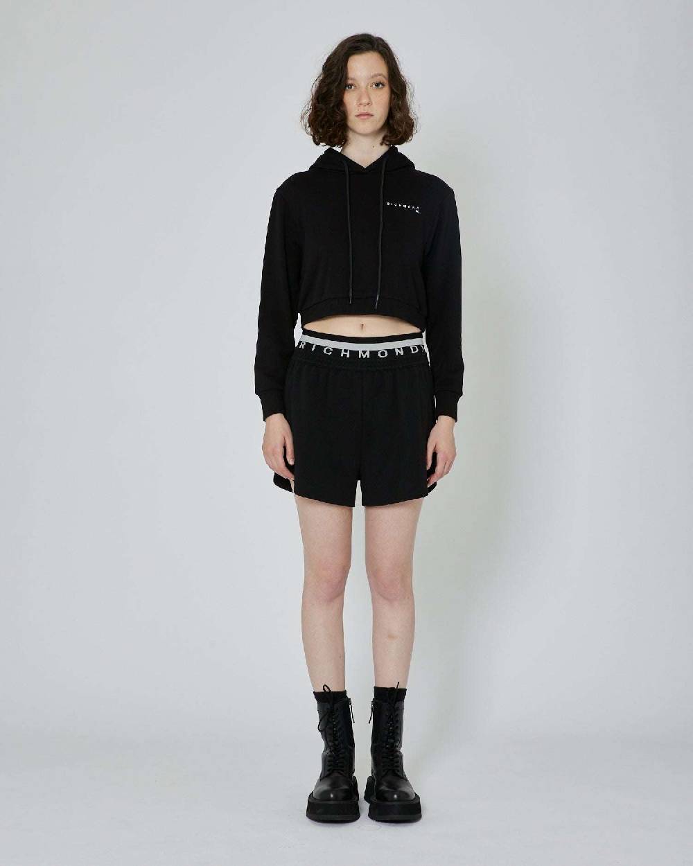John Richmond Felpa crop con cappuccio e logo Pezzi Unici
