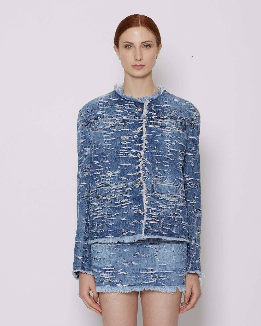 John Richmond Giacca in denim con pattern effetto used Saldi Di Fabbrica