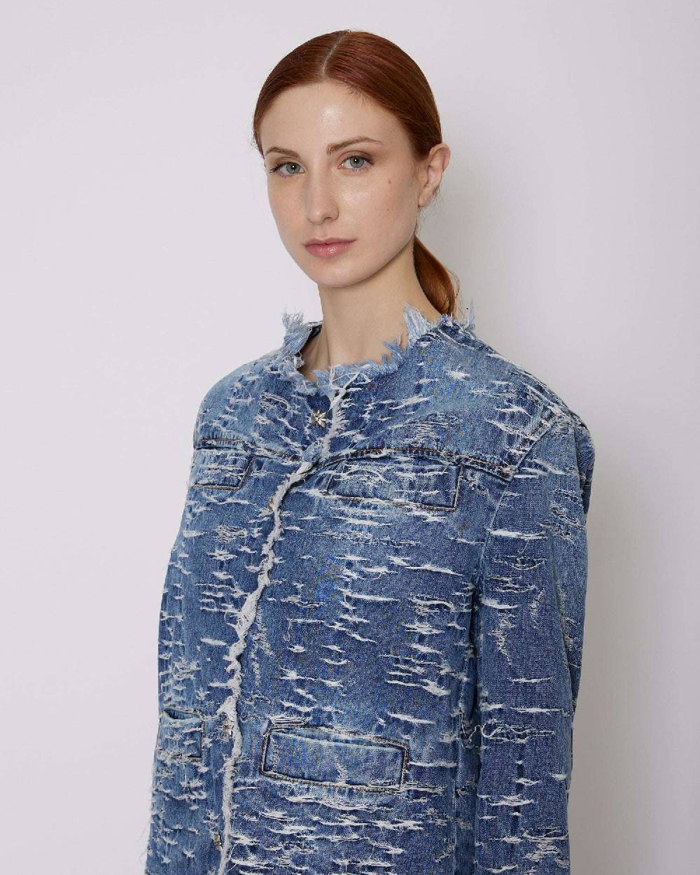 John Richmond Giacca in denim con pattern effetto used Saldi Di Fabbrica