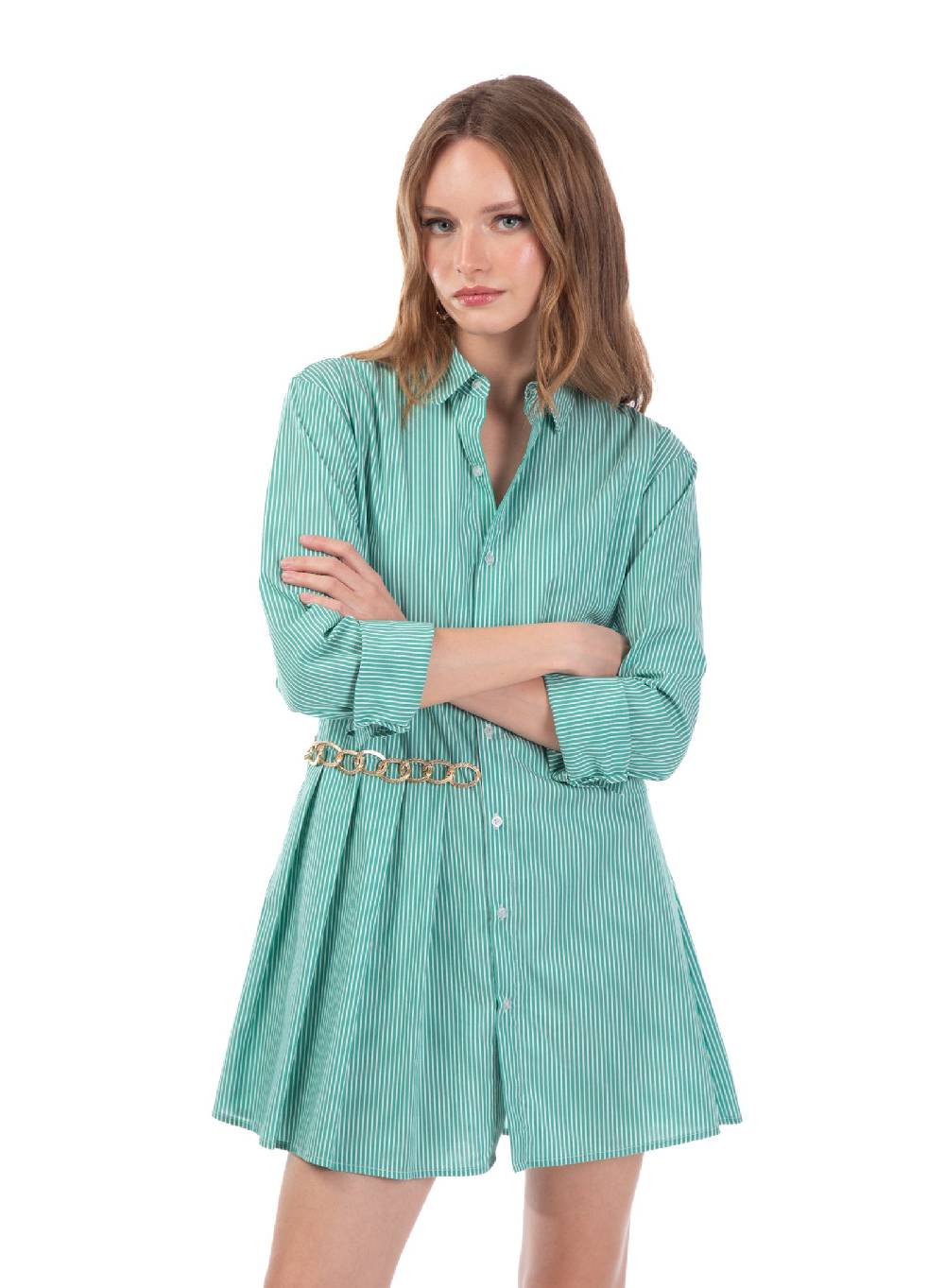 Le Volière Vestito a camicia a righe con catena Offerte