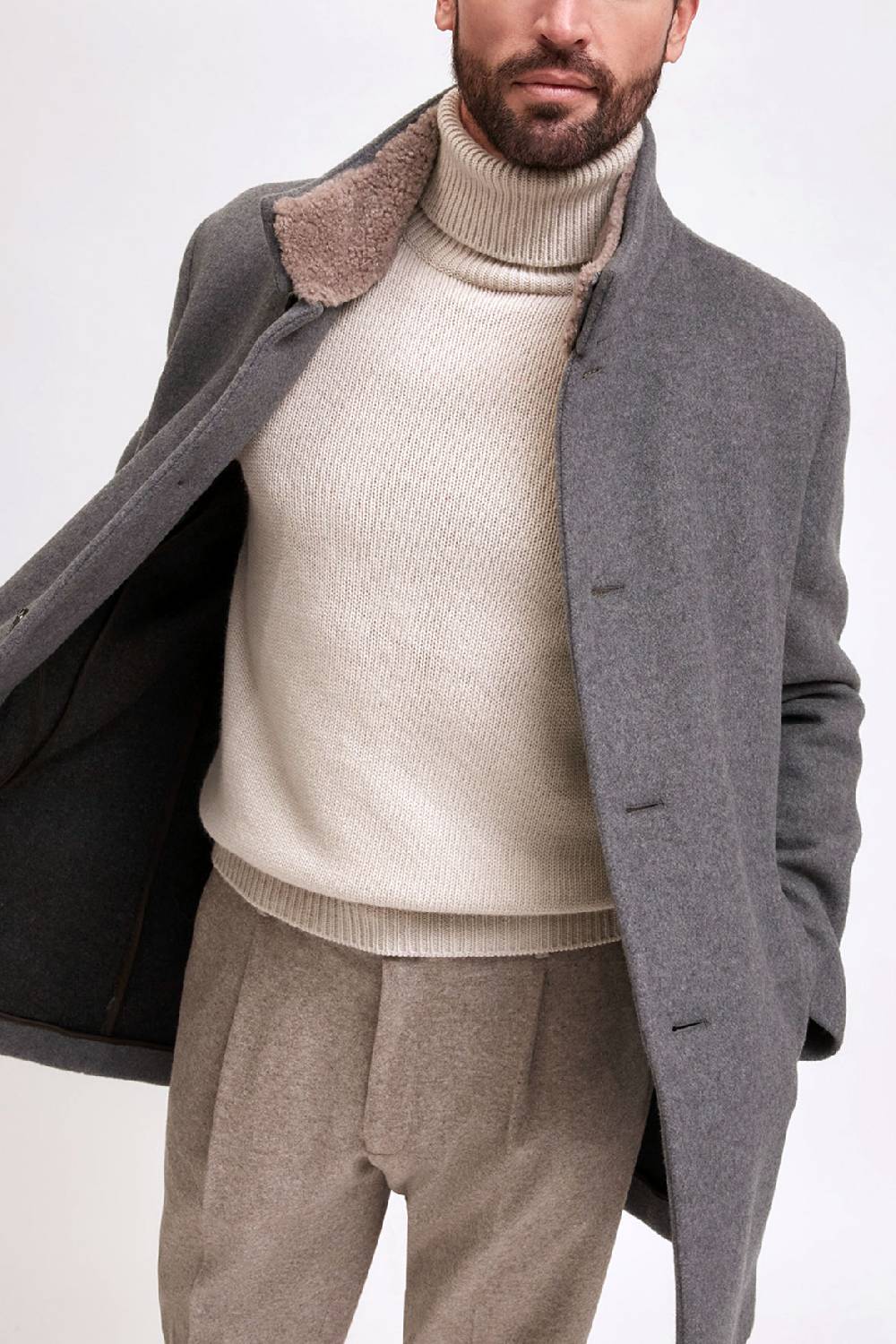 Manzoni 24 Cappotto in lana con collo in montone curly Vendita Calda