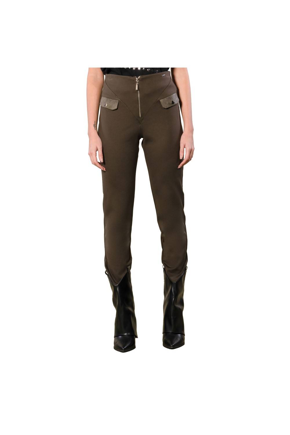Nualy PANTALONE CON PATTINE IN PELLE Vendite Flash