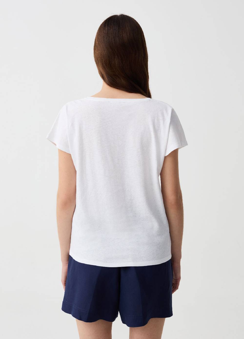 Ovs T-shirt in lino e cotone con scollo a V Moda