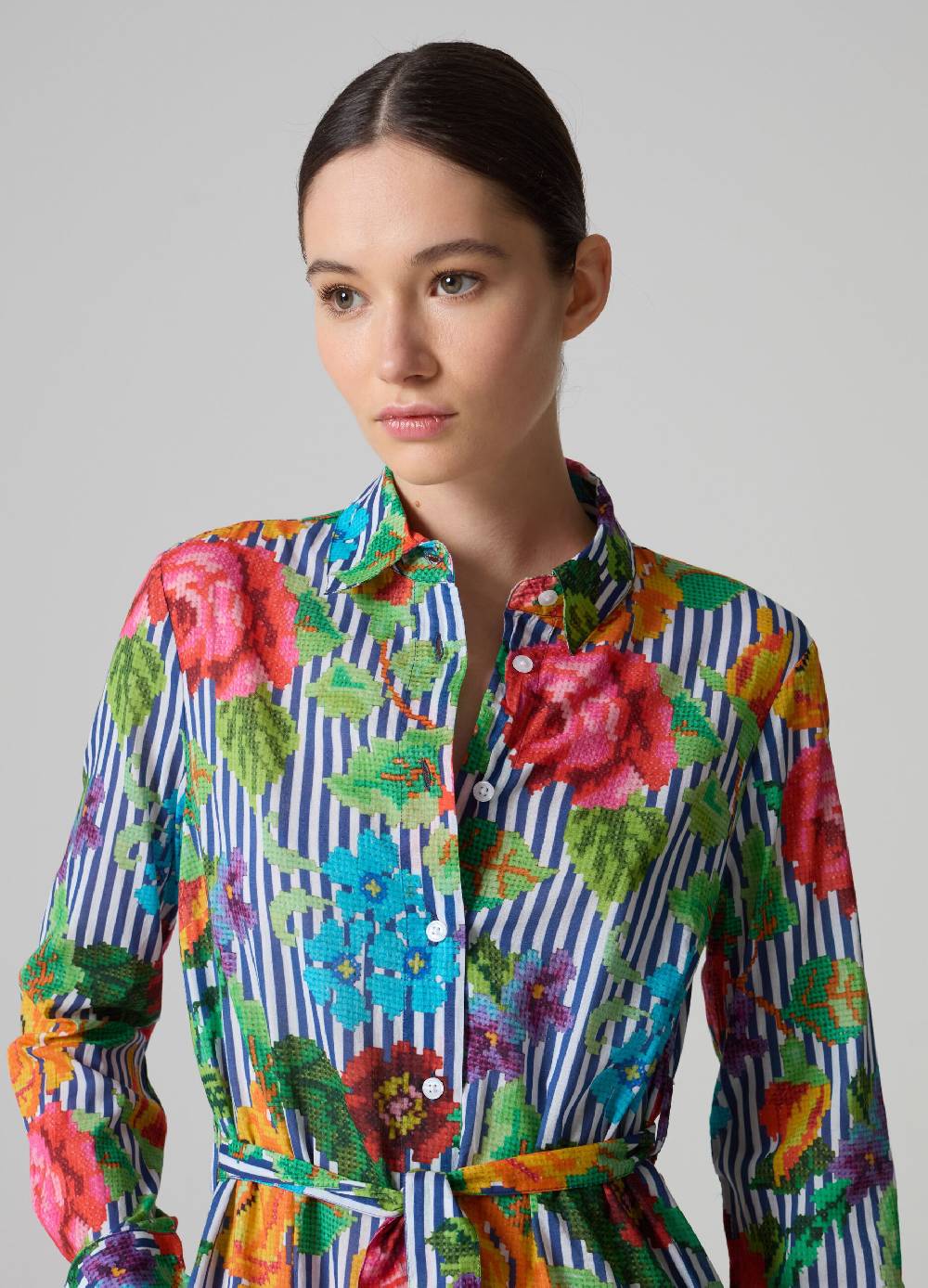 Ovs Vestito chemisier a righe con disegno a fiori Vendita Calda