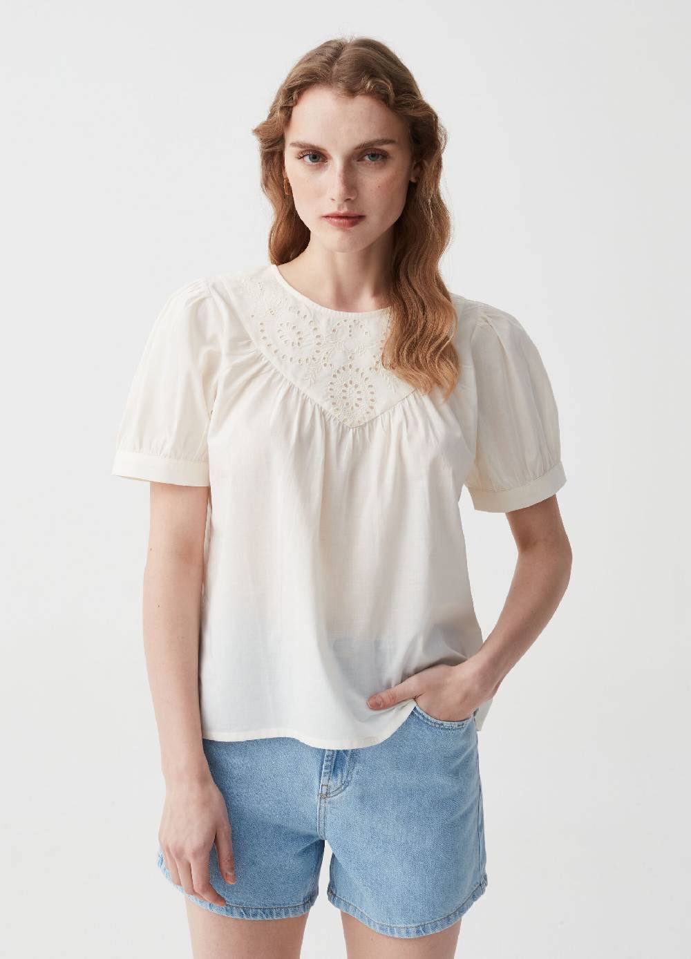 Ovs Blusa in cotone con inserto in sangallo 2025