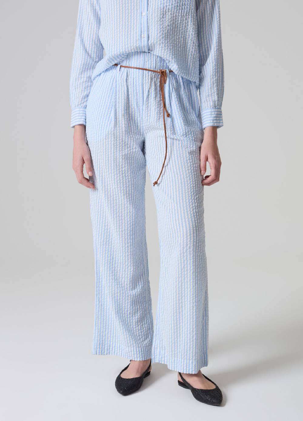 Ovs Pantaloni in seersucker a righe con cintura Offerta