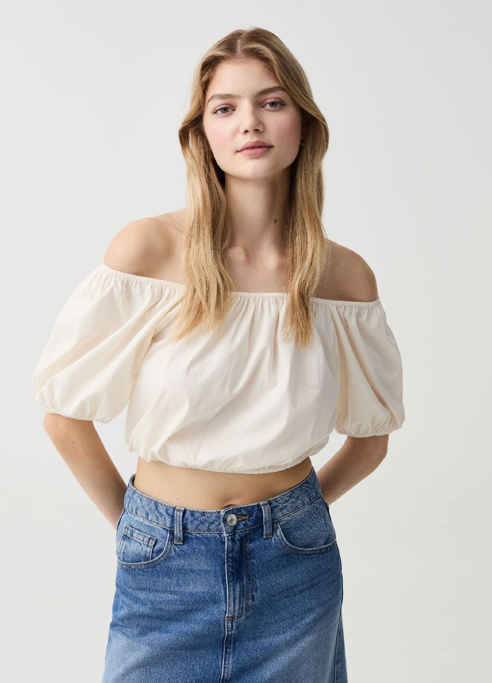 Ovs Crop top in cotone con spalle scoperte Negozio
