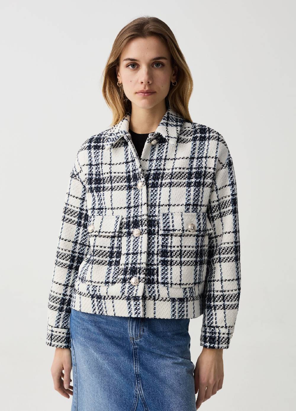 Ovs Shacket in tweed check con bottoni lavorati Nuova