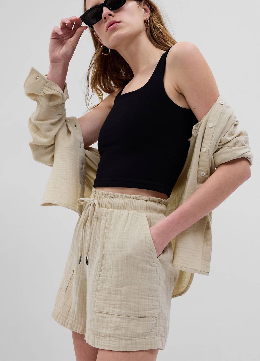 Ovs Shorts in garza di cotone effetto crinkle 2025