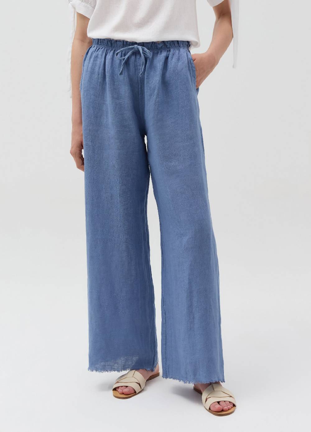 Ovs Pantalone wide leg sfrangiato in lino Offerte speciali