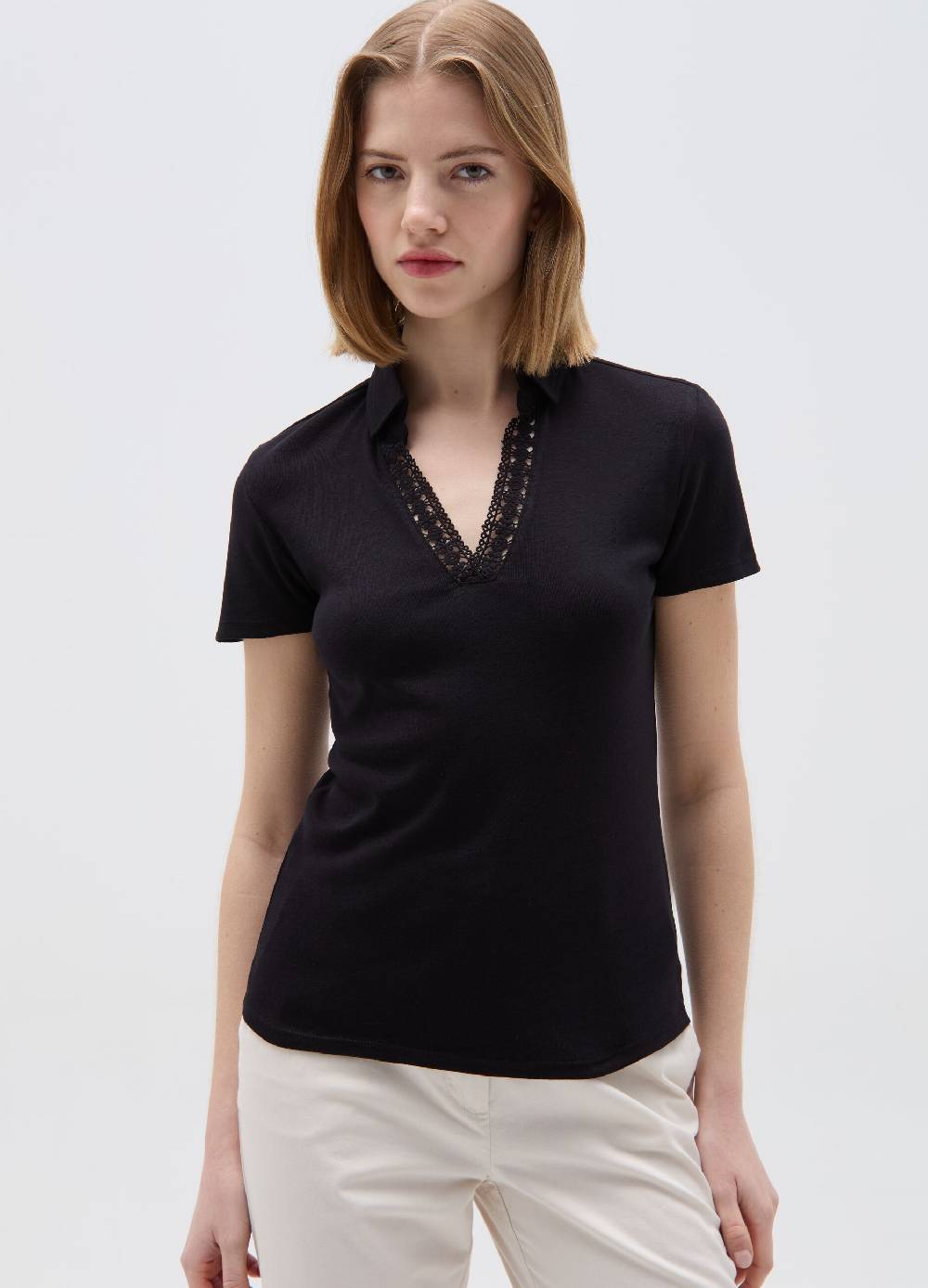 Ovs T-shirt scollo a polo con inserto crochet Offerta speciale della fabbrica