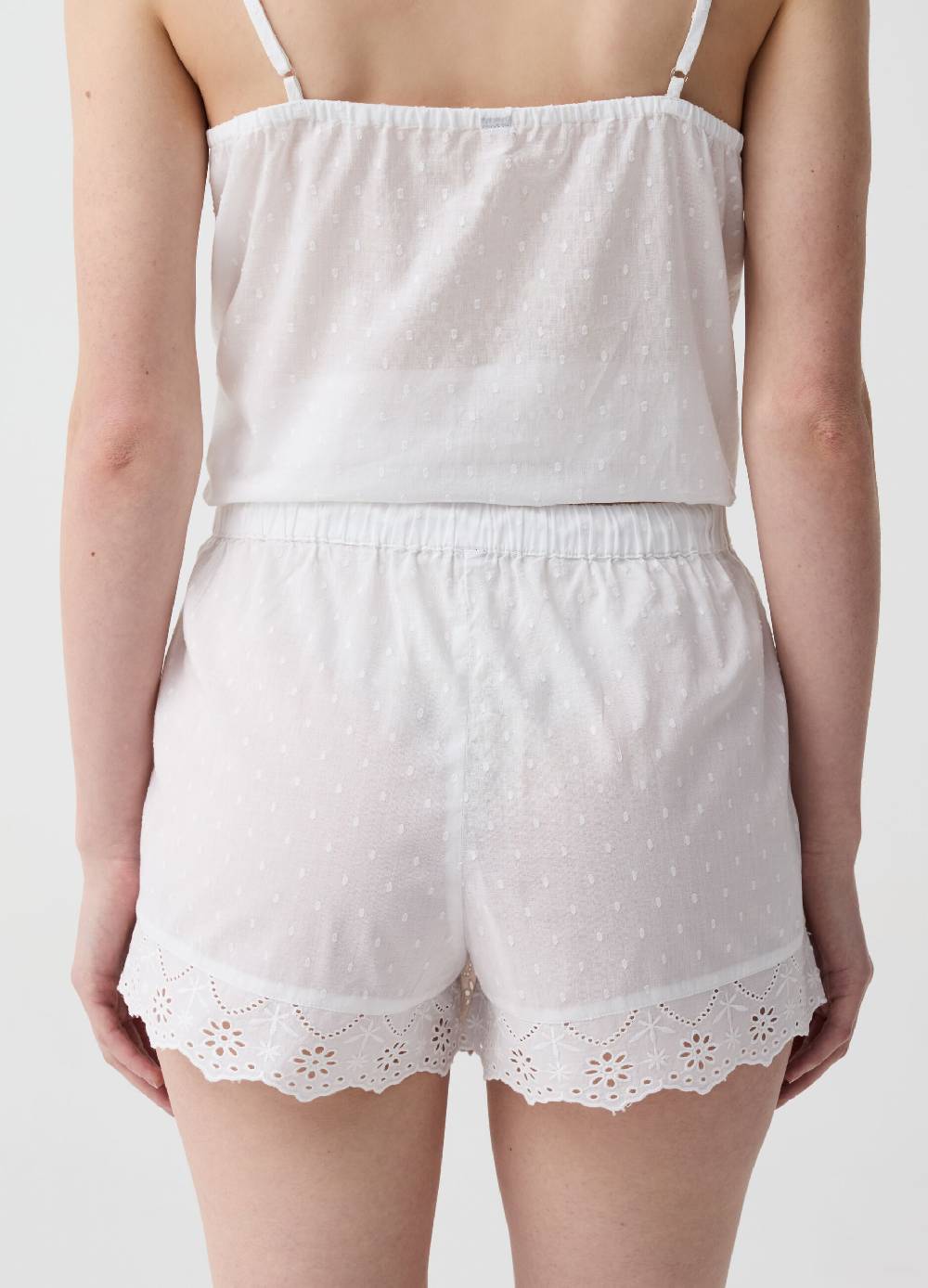 Ovs Shorts pigiama in cotone dobby con sangallo Esporta salva
