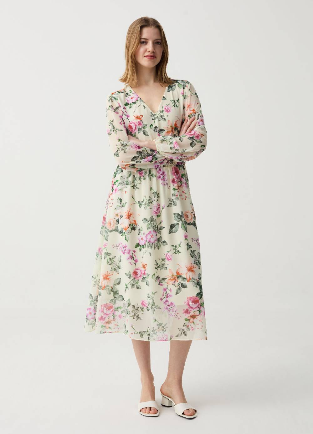 Ovs Abito lungo floreale con punto smock Nuovo