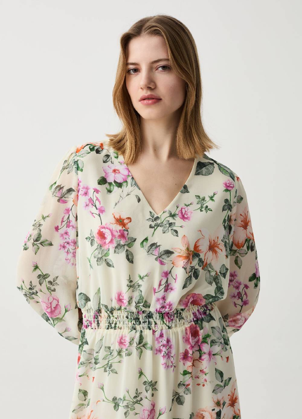 Ovs Abito lungo floreale con punto smock Nuovo