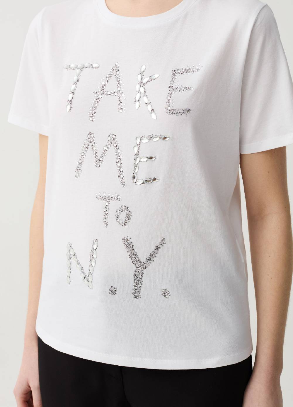 Ovs T-shirt con lettering in pietre e strass Vendite Flash