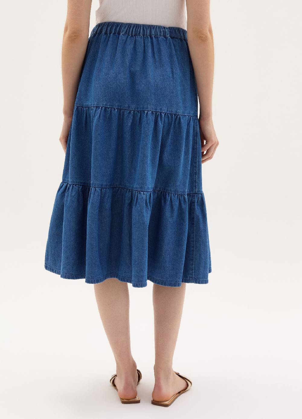Ovs Gonna midi a balze in denim con bottoni Fino al 50% di sconto