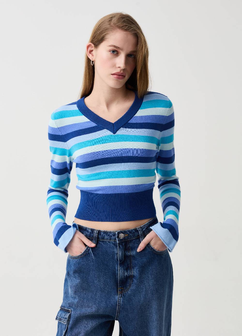 Ovs Pullover a righe con scollo a V Only for today