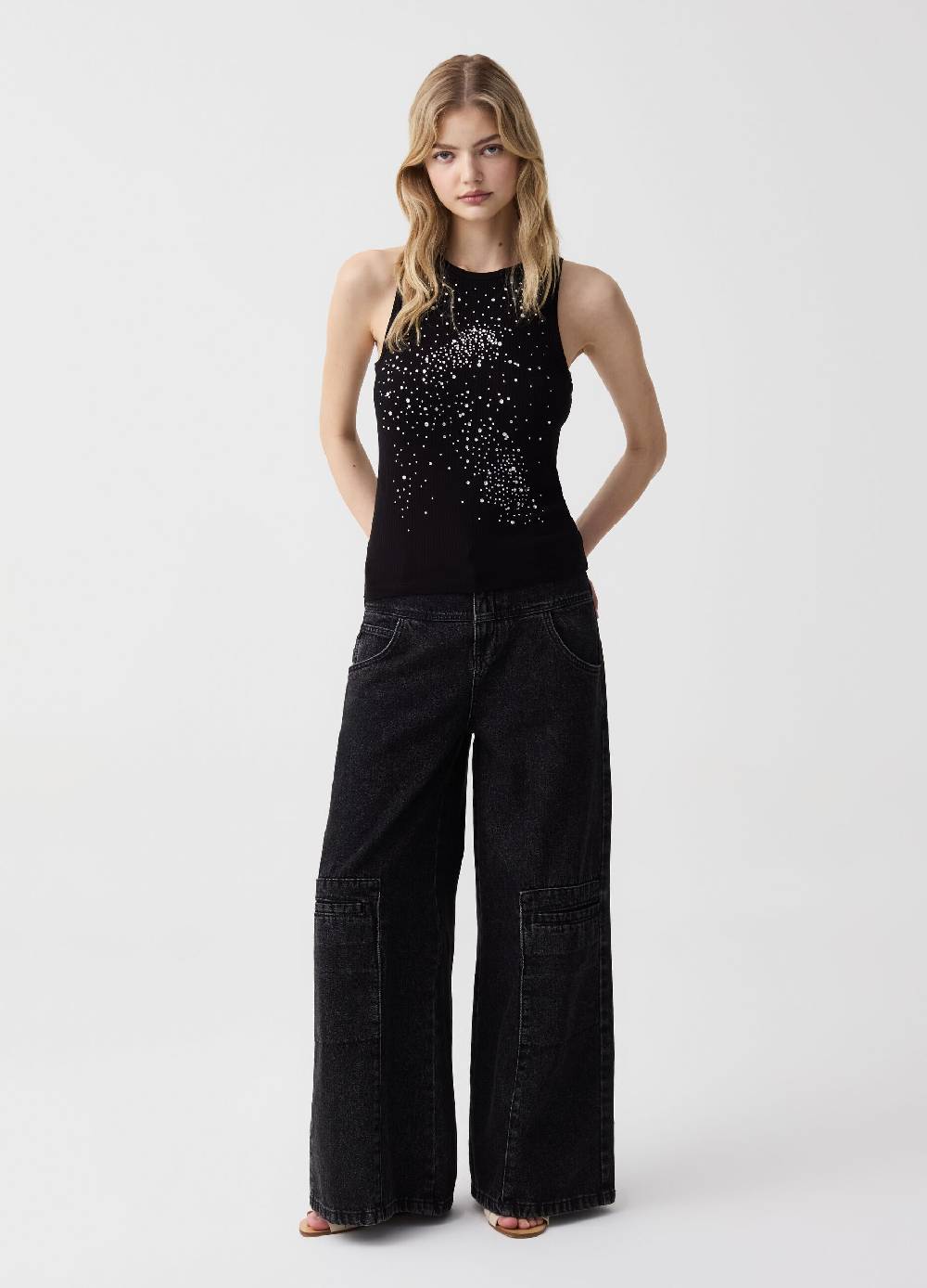 Ovs Tank top a costine con strass Offerta speciale della fabbrica