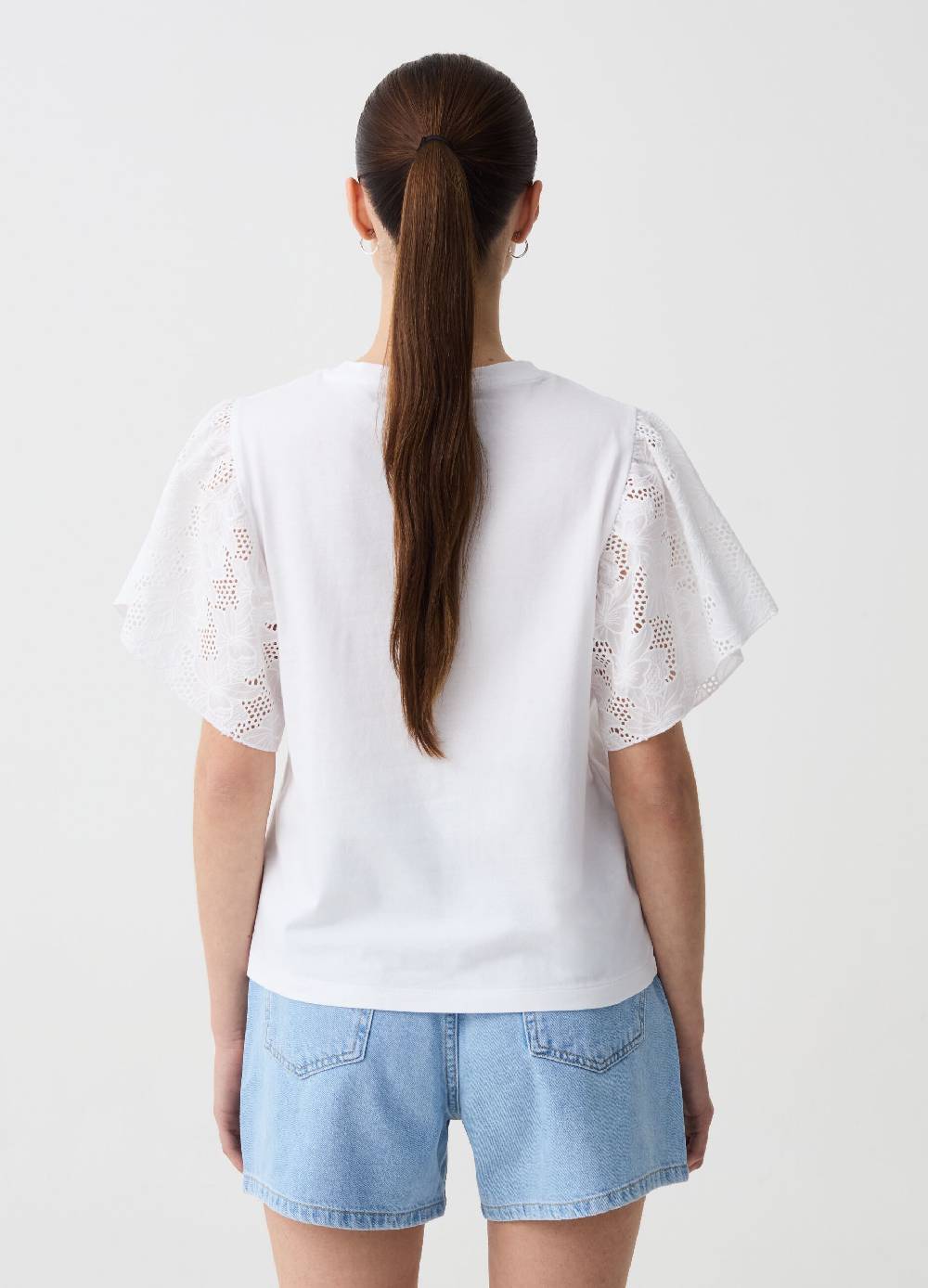 Ovs T-shirt in cotone con maniche in sangallo Fino Al -60%