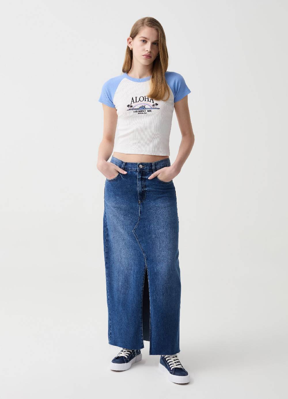 Ovs Gonna lunga in denim con orlo a vivo