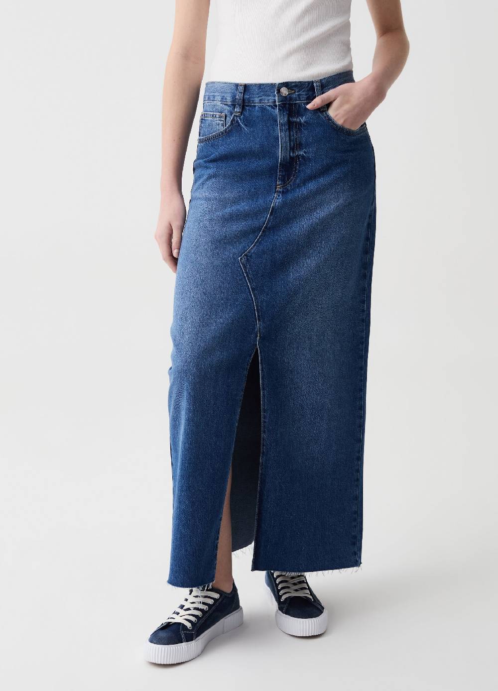 Ovs Gonna lunga in denim con orlo a vivo Shopping online