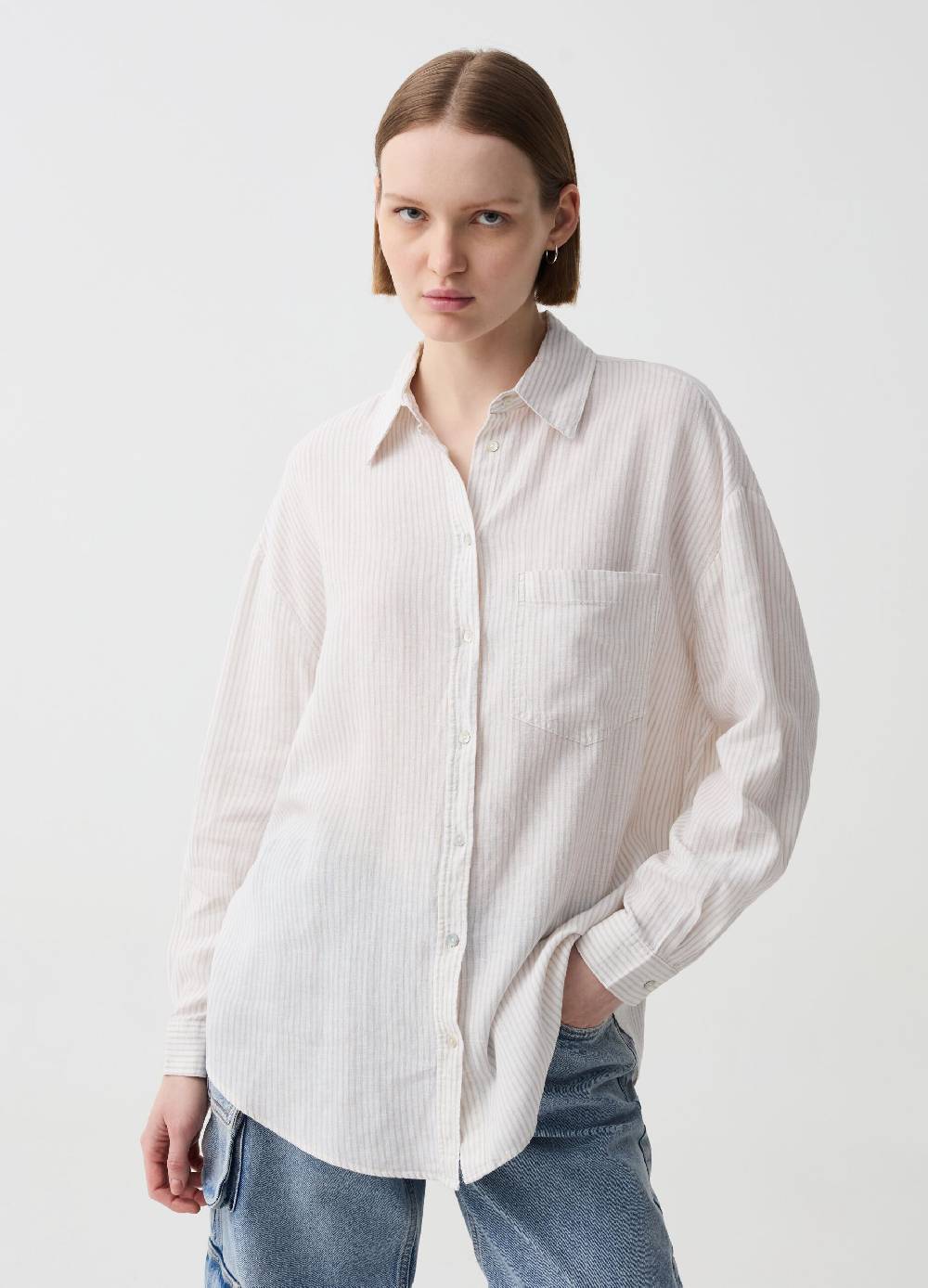 Ovs Camicia over in lino e viscosa con tasca Offerta temporanea
