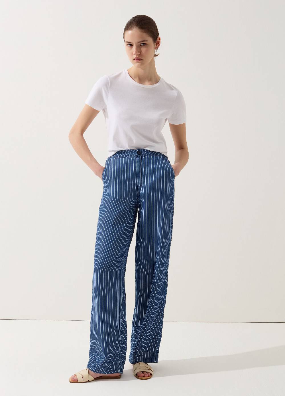 Ovs Jeans gessato wide leg in tessuto fluido