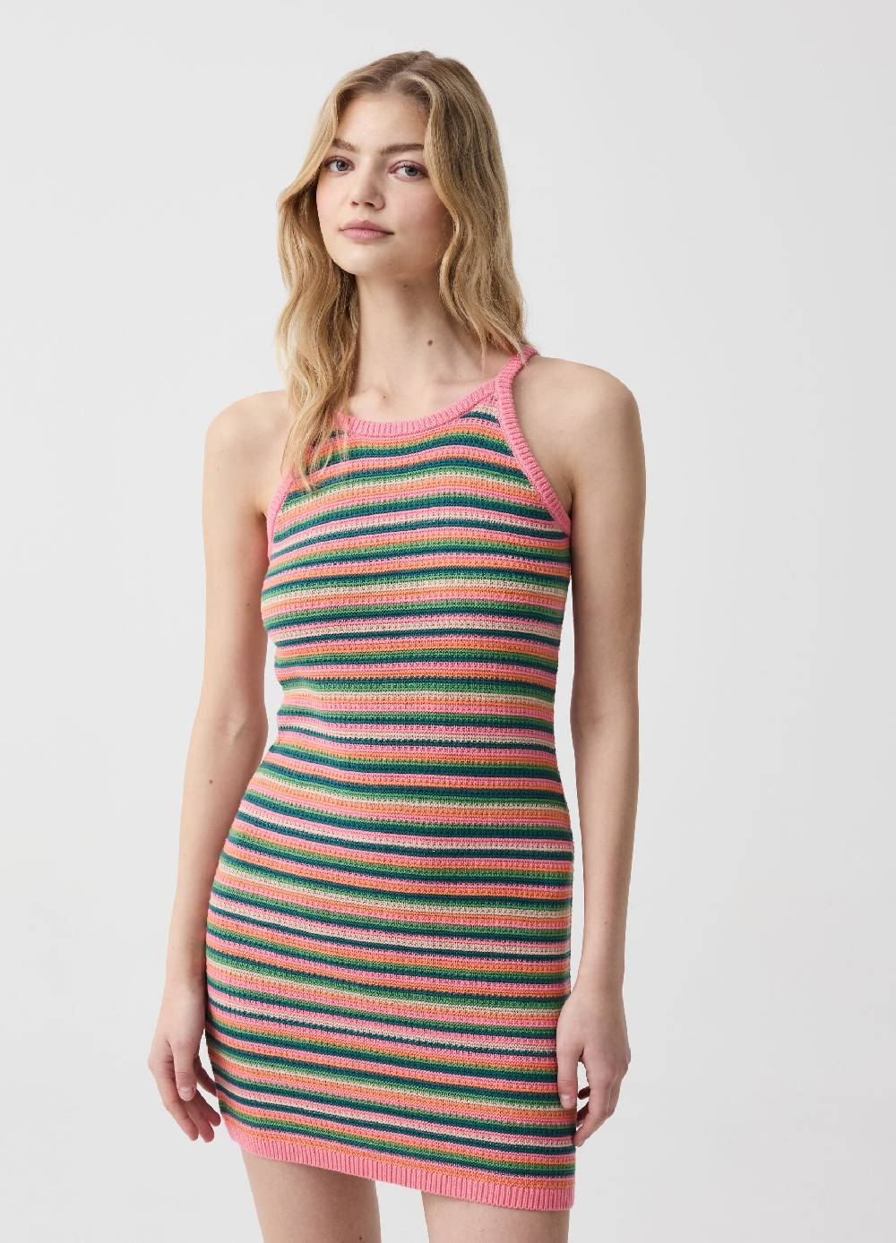 Ovs Abito in cotone crochet a righe