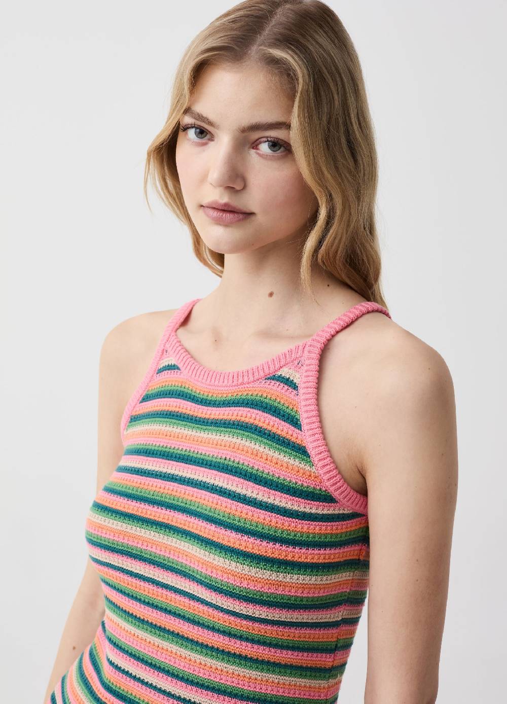 Ovs Abito in cotone crochet a righe Enormi risparmi