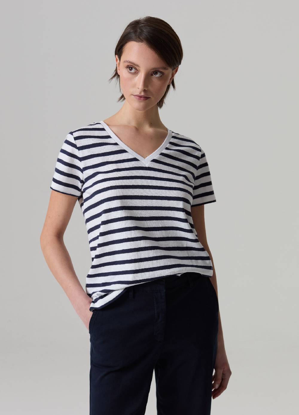 Ovs T-shirt in lino e cotone a righe scollo a V Super Saving Price