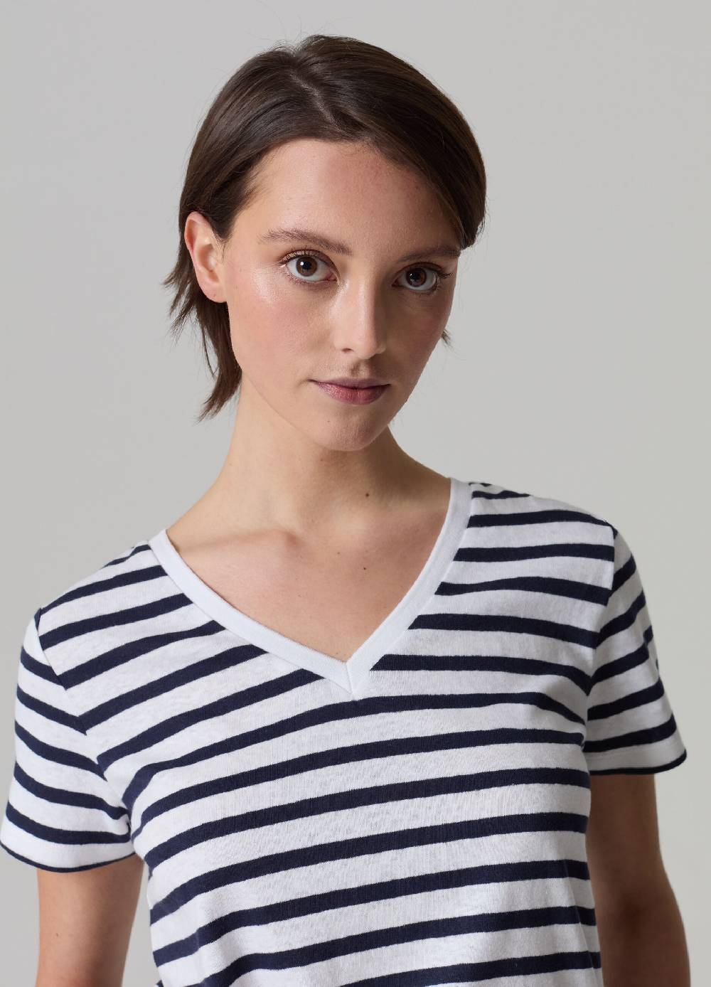 Ovs T-shirt in lino e cotone a righe scollo a V Super Saving Price