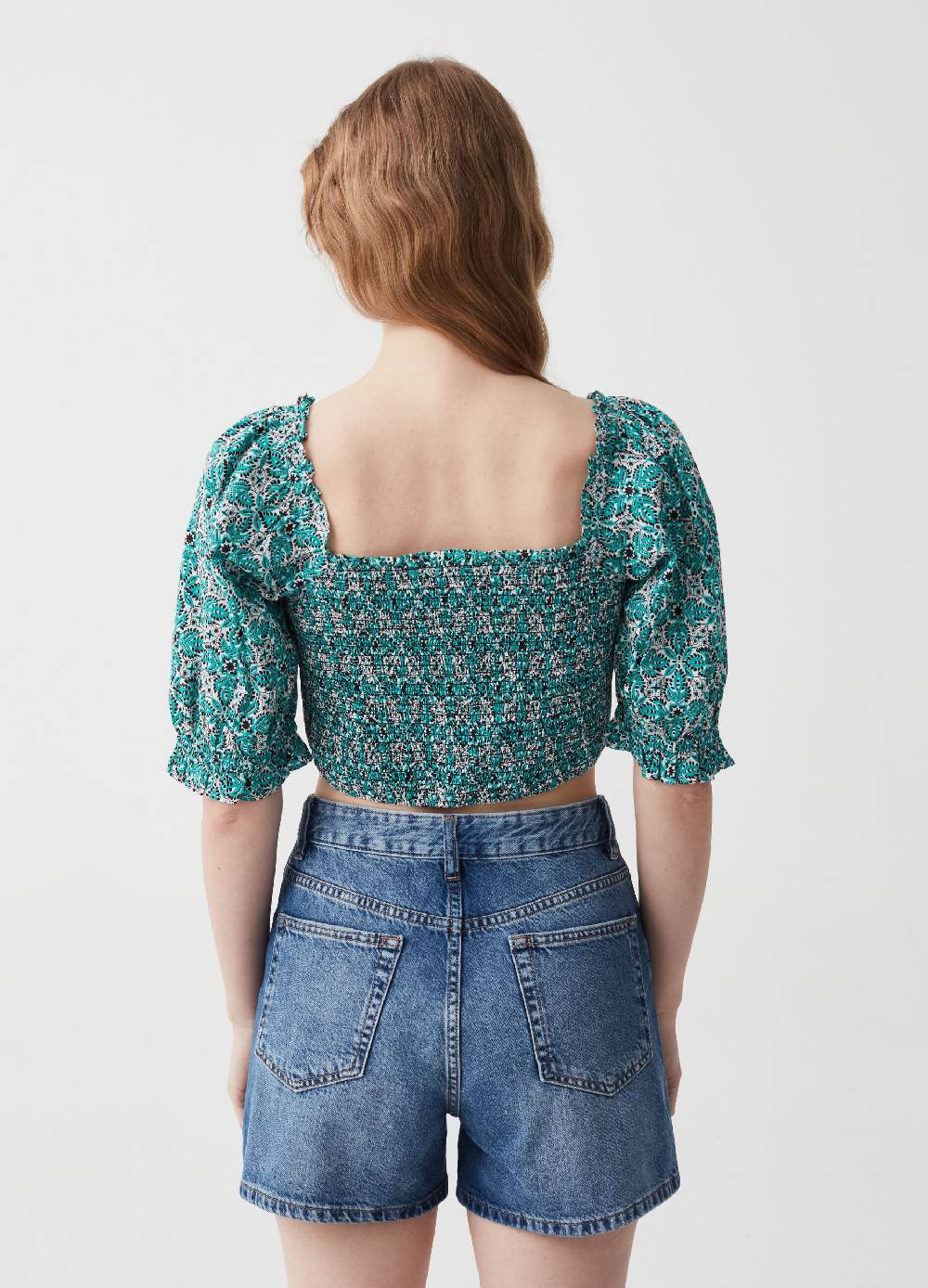 Ovs Crop top in punto smock stampa paisley Offerta speciale