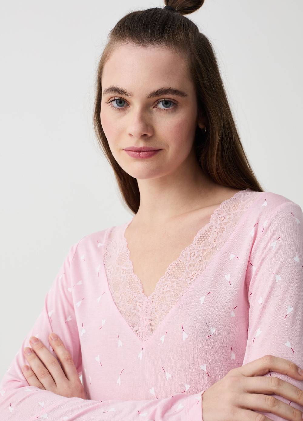 Ovs Camicia da notte con pizzo fantasia cuori Shopping online