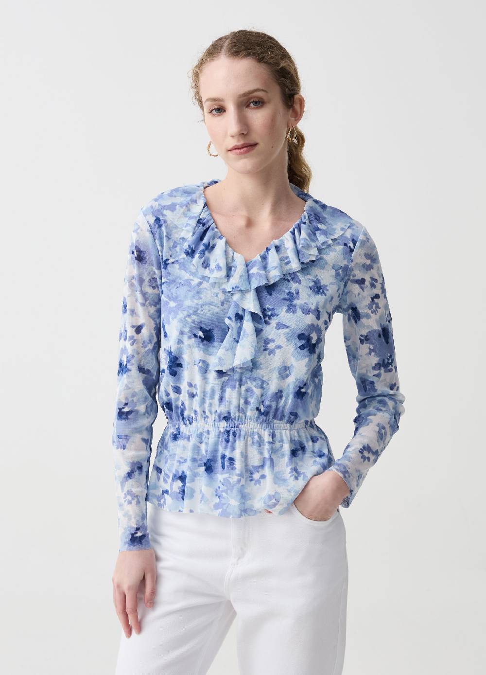 Ovs T-shirt floreale in mesh con volant Liquidazione
