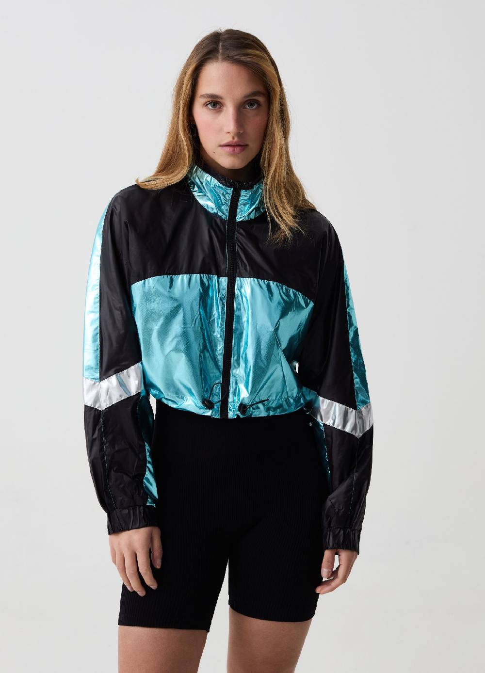 Ovs Giacca crop in nylon effetto metallizzato B.ANGEL X MARE FUORI