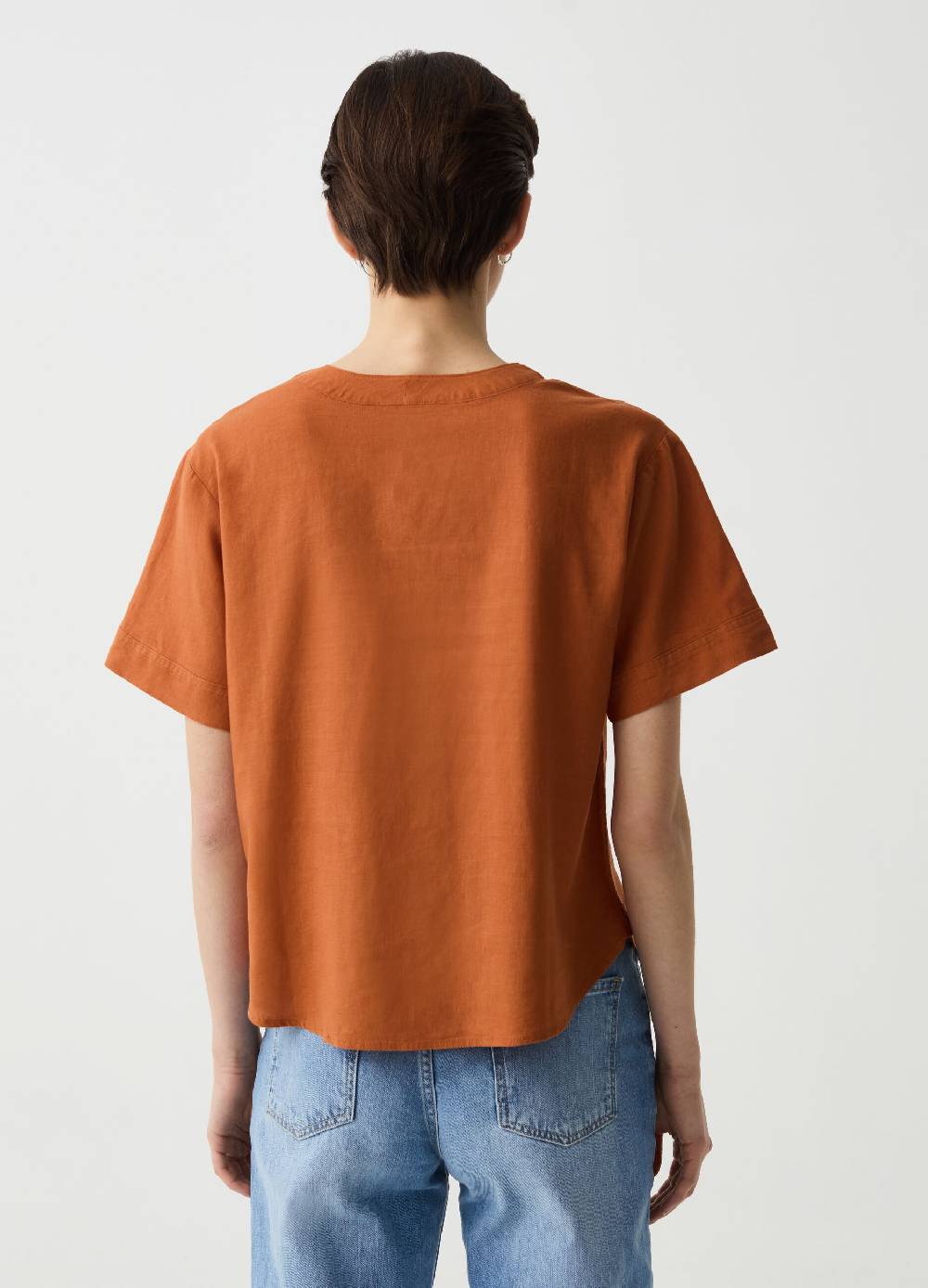 Ovs Blusa in lino e viscosa con scollo a V Saldi Di Fabbrica