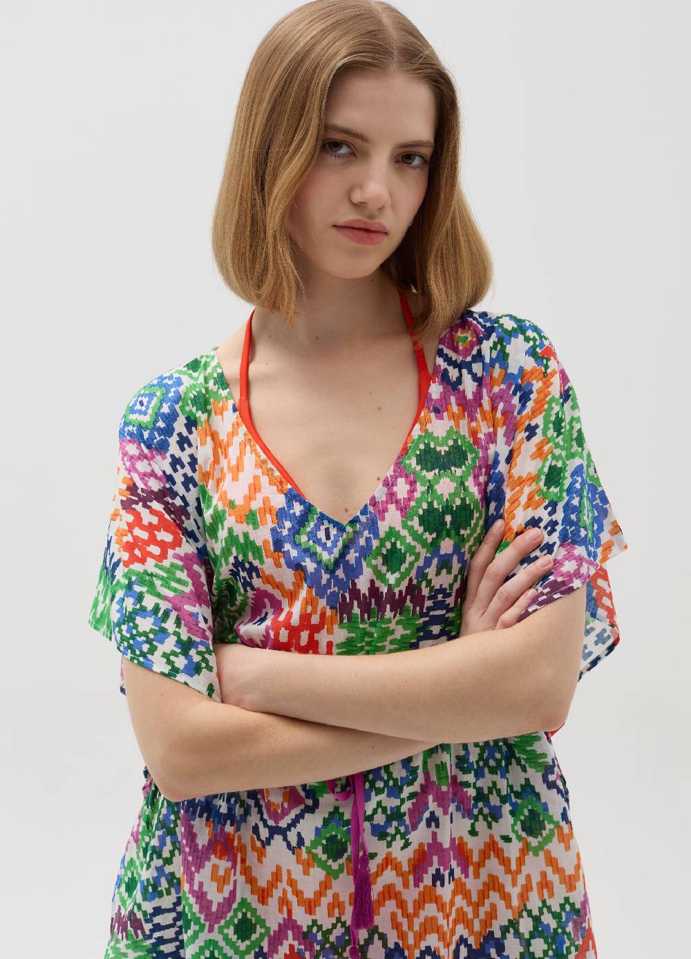 Ovs Poncho copri costume stampa ikat Vendite Flash