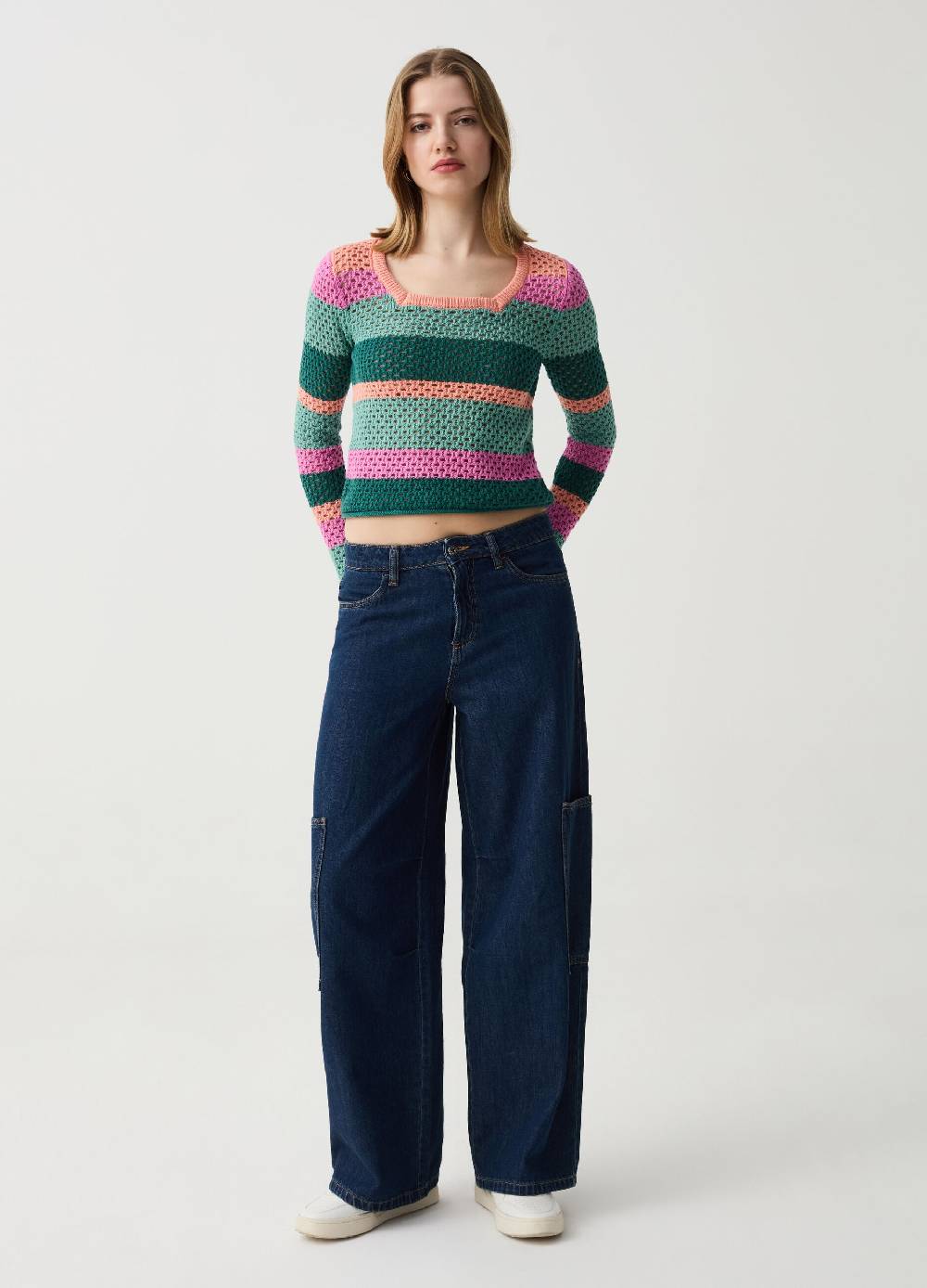 Ovs Pullover crochet a righe multicolor In Saldo