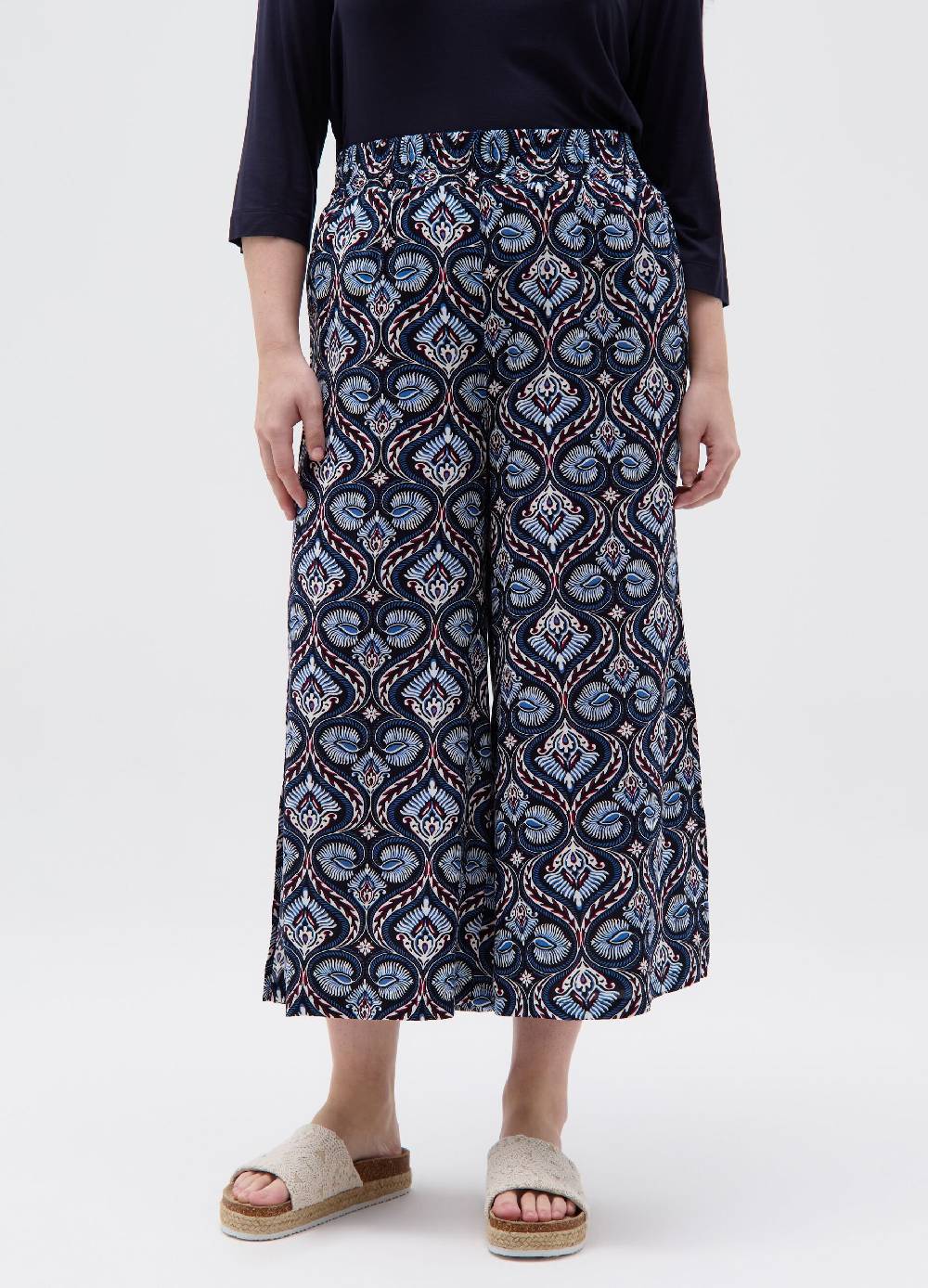 Ovs Pantalone wide leg crop stampato Curvy Nuova