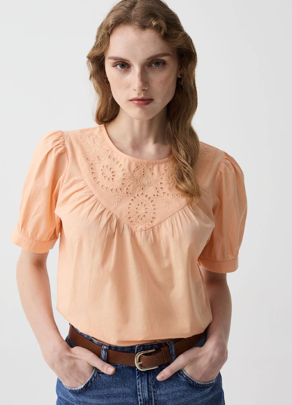 Ovs Blusa in cotone con inserto in sangallo Flash Sale