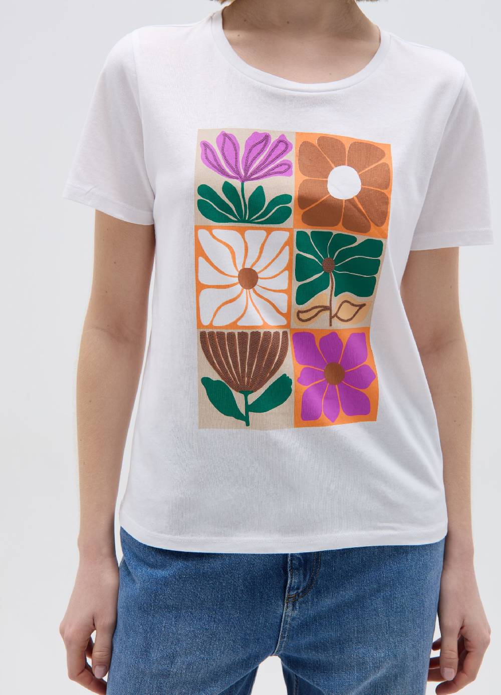 Ovs T-shirt in cotone con stampa a fiori Vendita calda