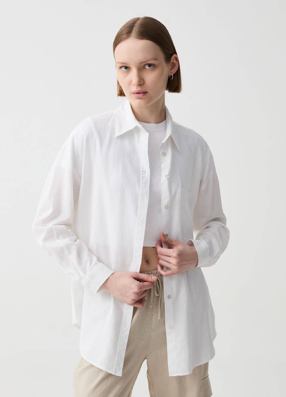 Ovs Camicia over in lino e viscosa con tasca Fino al 65% di sconto