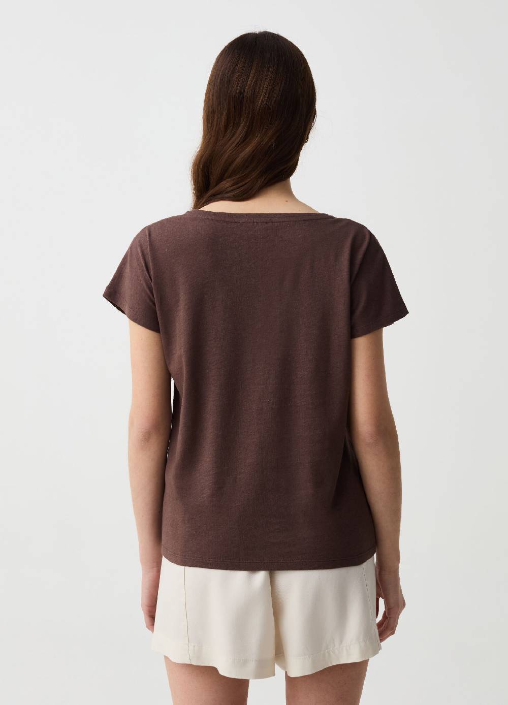 Ovs T-shirt in lino e cotone con scollo a V Offerta speciale della fabbrica