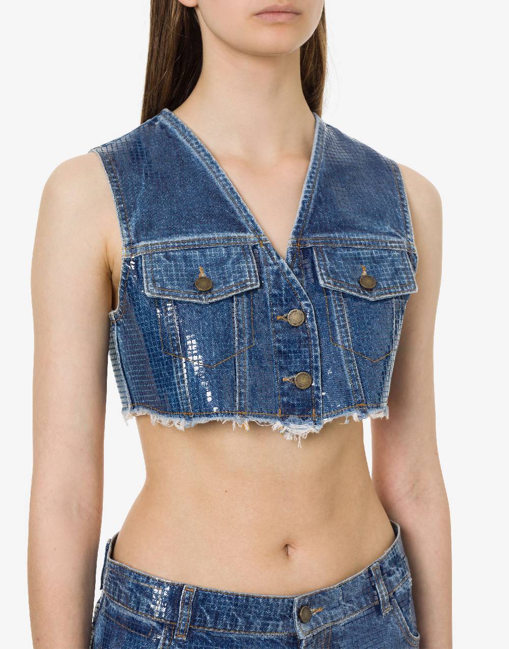 Philosophy Di Lorenzo Serafini Gilet crop in denim con paillettes I Più Venduti