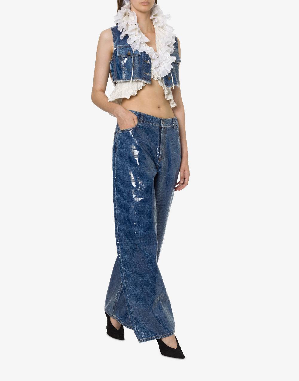 Philosophy Di Lorenzo Serafini Gilet crop in denim con paillettes I Più Venduti