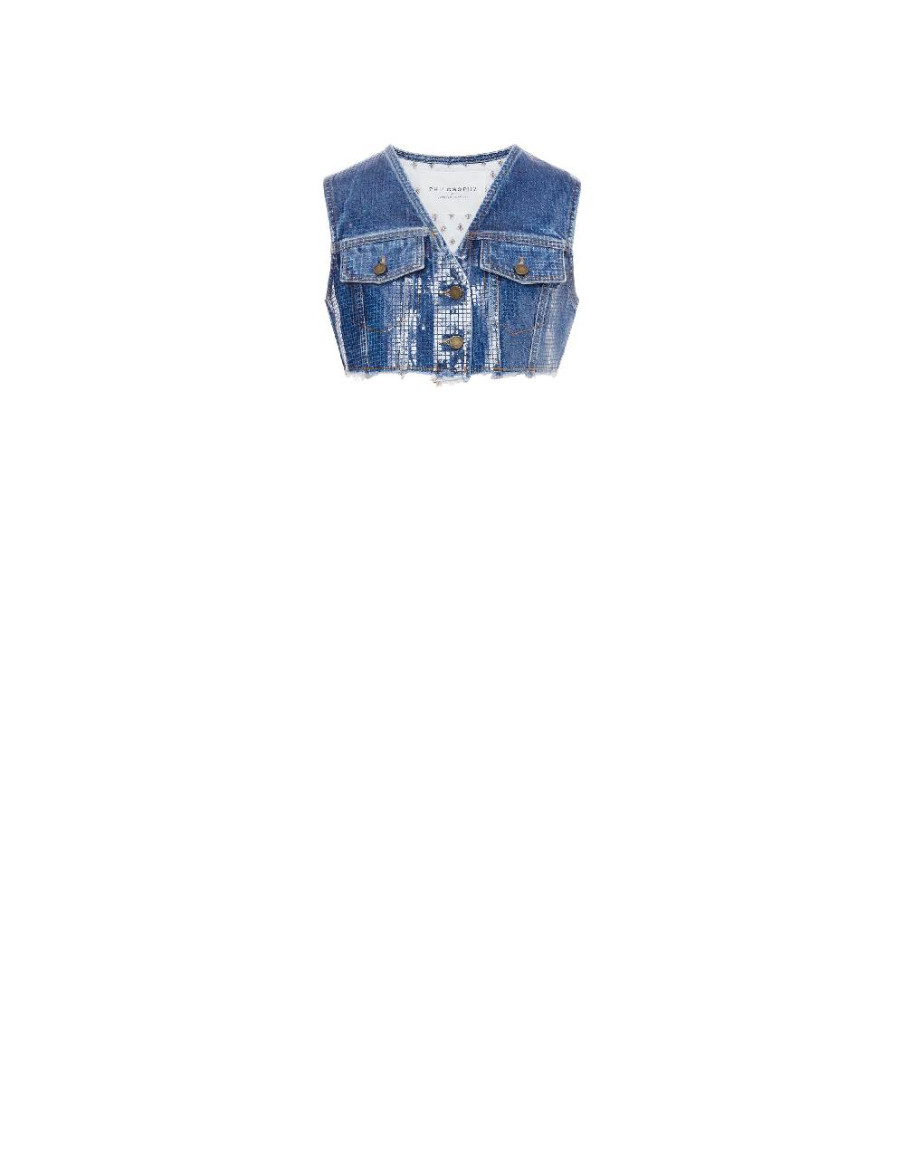 Philosophy Di Lorenzo Serafini Gilet crop in denim con paillettes I Più Venduti