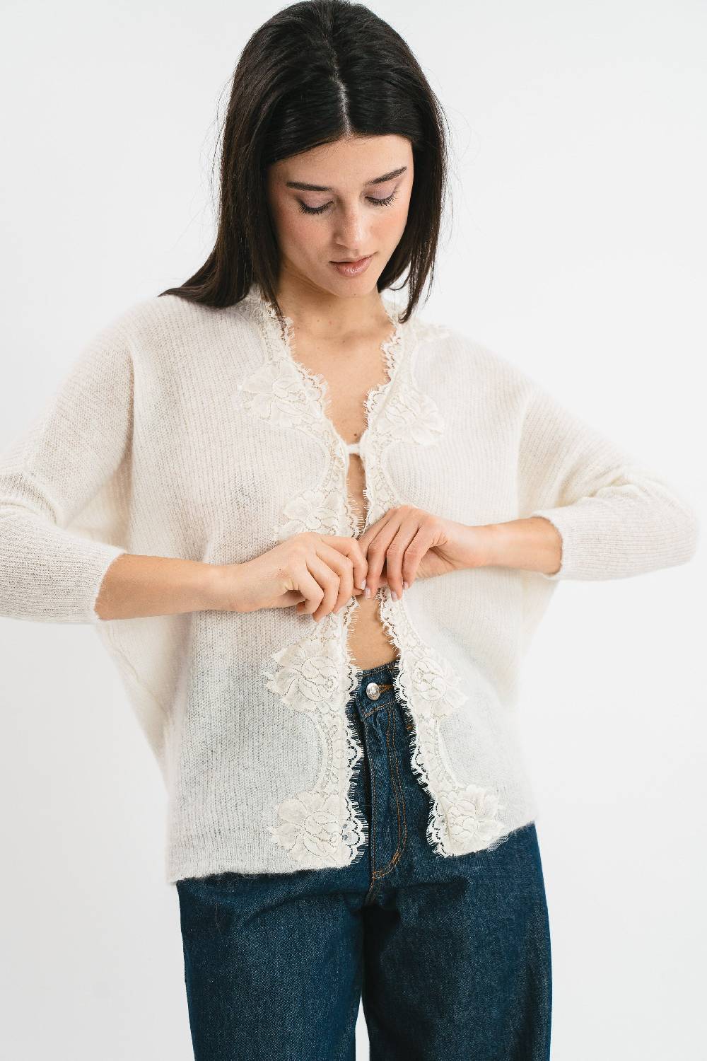 Pink Memories Cardigan kimono con pizzo Saldi