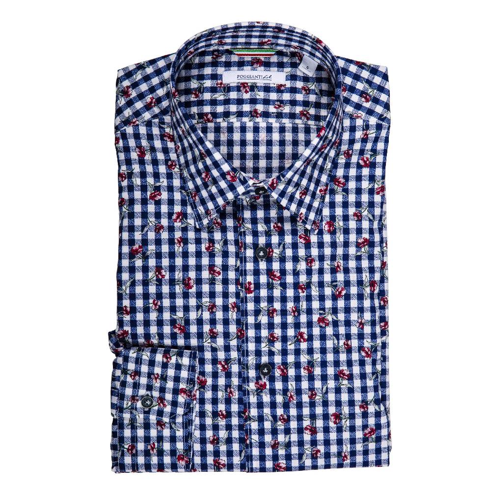 Poggianti Camicia Fantasia su base Quadri Prezzo Ridotto