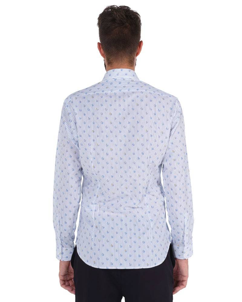 Poggianti Camicia Fantasia Collo Morbido Azzurro/Bianco Negozi Online